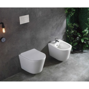 Set Bideu si Vas WC GROHE, montaj suspendat, ceramica sanitara, Vas WC SONATA Clementina RIMLESS +Bideu+Capac Soft-Close SLIM PREMIUM + Cadru+Clapeta - Img 5