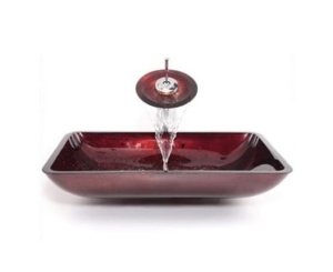 Set complet Chiuveta de blat PRO ERA GLASS si baterie, Dimensiuni 55 cm x 36 x 10 cm, Sticla temperata, Visiniu - Img 3