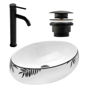 Set lavoar pe blat Rea Shila + baterie Lungo + ventil Click-Clack universal - Img 1