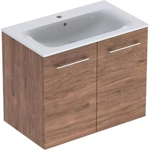 Set mobilier suspendat Geberit Selnova Square 80 x 48 cm cu 2 usi si lavoar 80 cm nuc american
