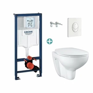 Set rezervor Grohe Rapid SL cu clapeta Skate Air alba si vas wc Grohe Bau Ceramic Rimless capac soft close - Img 1