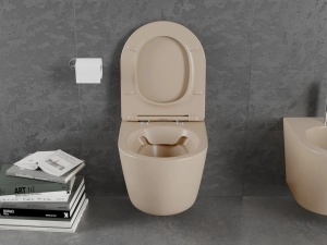 Set vas Wc cu capac soft-close inclus, Montaj suspendat, Ceramica sanitara, Culoare Cappuccino - Img 2