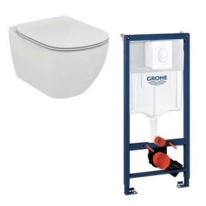 Set vas wc Ideal Standard Tesi AquaBlade cu capac soft close si rezervor Grohe cu clapeta alba Skate Air - Img 1