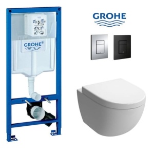 Set Vas WC PRO GROHE, Montaj Suspendat, Ceramica Sanitara, Vas WC VERA Alfonzo RIMLESS + Capac Soft-Close STANDARD Inclus + Cadru + Clapeta - Img 1