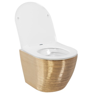Set Vas WC REA CARLO BRUSH GOLD Si Lavoar REA FLORIA GOLD,Lavoar 465 X 330 X 135 mm,WC Suspendat 490 X 370 X 330 mm,Capac Soft-Close Inclus,Auriu/Alb - Img 7