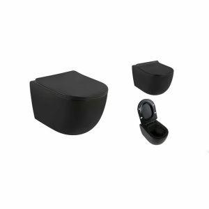 Set vas WC rimless suspendat Fluminia Minerva si capac softclose negru mat - Img 4