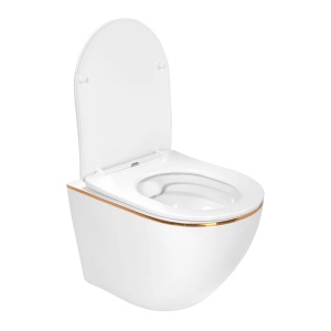 Set Vas WC Suspendat Rea Carlo+Rama instalare Alcadrin+Capac Soft-Close+Clapeta Thin Auriu - Img 4