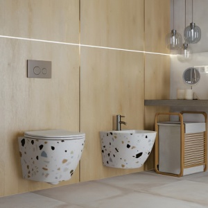 Set WC suspendat rimless cu capac inclus Spectrum Trendi Stone 35.5 x 51.5 cm alb mozaic - Img 3