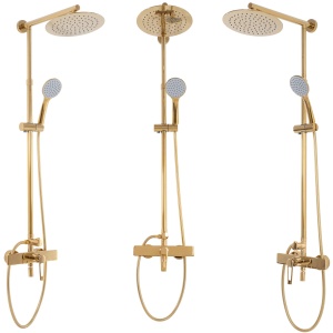 Sistem Complet De Dus REA ALDI GOLD, Montaj Pe Perete, Para Rotunda Tip Ploaie 25x25 Cm, 3 Functii De Curgere A Apei, Finisaj Auriu - Img 9