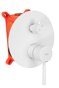 Sistem Complet De Dus REA LUNGO ALB + BOX, Montaj In Perete, Para Rotunda Tip Ploaie 25x25 Cm, 2 Functii De Curgere A Apei, Alb Mat - Img 2
