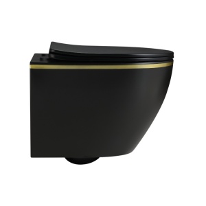 Vas de toaleta suspendat Mizu Black Matt&Gold, rimless, cu capac din duroplast cu softclose - Img 9
