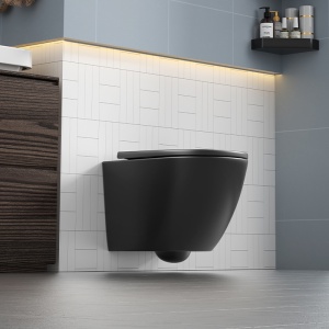 Vas de WC suspendat Peak Black Matt, rimless cu capac softclose - Img 8