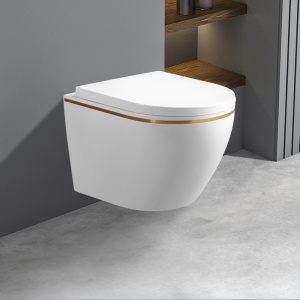 Vas toaleta WC suspendat Mizu White&Gold cu capac din duroplast cu softclose - Img 4