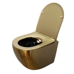 Vas Wc MIZU-GL-BL-RIM-03, montaj suspendat, capac softclose inclus, culoare auriu lucios - Img 4