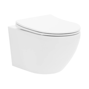 Vas WC REA CARLO MINI BASIC, Suspendat, Ceramica Sanitara, 48 x 37 x 37 cm, Scaun soft-close inclus, Alb - Img 6