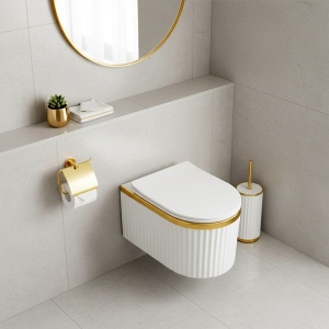Vas WC suspendat alb cu rama aurie, rimless si capac cu soft close Luma - Img 13
