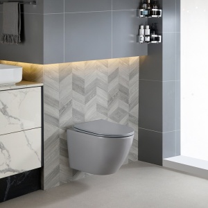 Vas WC suspendat Flow Tornado Grey Matt, rimless cu capac soft close duroplast - Img 2