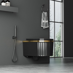 Vas WC suspendat Luma Black cu rama aurie, rimless si cu capac soft close - Img 8
