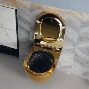 Vas WC suspendat Mizu Tornado Gold & Black, rimless cu capac softclose - Img 8