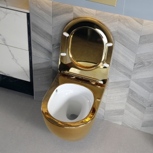Vas WC suspendat Mizu Tornado Gold & White, rimless cu capac softclose - Img 6