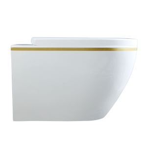 Vas WC suspendat Mizu Tornado White&Gold 02, rimless, capac din duroplast cu softclose - Img 3