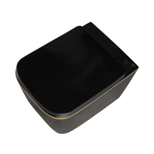 Vas Wc suspendat Rain Rimless Black Gold Edge , capac soft-close inclus - Img 5