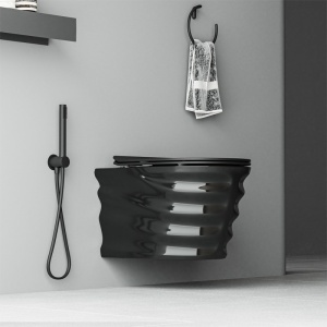 Vas wc suspendat Skal Tornado negru lucios cu model si capac soft close - Img 13
