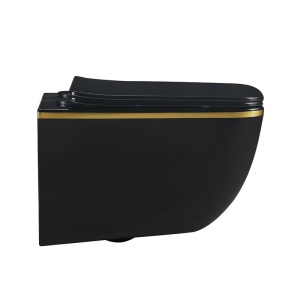 Vas WC suspendat Yuzu Tornado Black Glossy & Gold, rimless cu capac softclose - Img 3