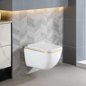 Vas WC suspendat Yuzu Tornado White & Gold, rimless cu capac softclose - Img 2