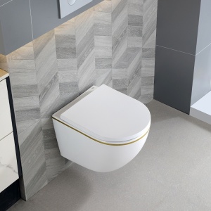 Vase de toaleta suspendat Peak White&Gold, rimless cu capac softclose - Img 4