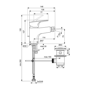 Baterie bideu Ideal Standard Cerabase crom cu ventil Pop-Up metalic - Img 2