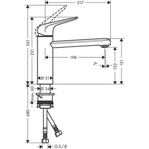 Baterie bucatarie monocomanda Hansgrohe Focus M42 120 CoolStart EcoSmart cu 1 jet - Img 2