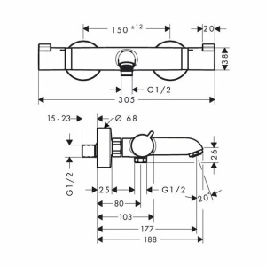 Baterie cada - dus termostatata Hansgrohe Ecostat Comfort alb mat - Img 2