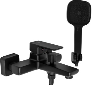 Baterie Cada REA ORIX BLACK, Montaj Pe Perete, 2 Functii De Curgere A Apei, Dus De Mana Inclus, Negru - Img 1