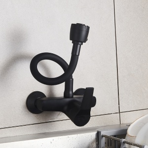 Baterie de bucatarie monocomanda cu montaj pe perete Dover cu gat flexibil negru mat - Img 6