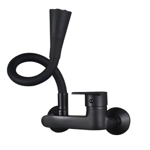 Baterie de bucatarie monocomanda cu montaj pe perete Harbor cu gat flexibil negru mat - Img 12