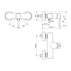 Baterie dus Ideal Standard Ceraline monocomanda negru mat - Img 2