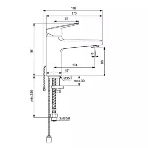 Baterie lavoar cu monocomanda si lant Ideal Standard Ceraplan - Img 3