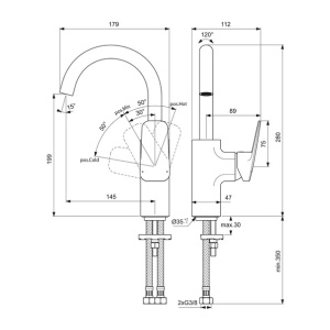 Baterie lavoar inalta Ideal Standard Ceraplan negru mat cu pipa rotativa - Img 2