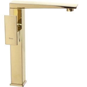 Baterie Lavoar REA LEVI GOLD HIGH, Montaj Pe Blat, Capat Fix, Monocomanda, Inaltime 29.5 Cm, Auriu - Img 1