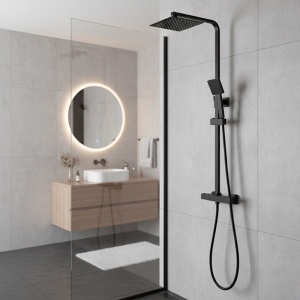 Baterie pentru dus neagra cu termostat si cu efect de ploaie T153B-BL - Img 3