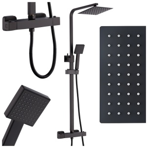 Baterie pentru dus neagra cu termostat si cu efect de ploaie T153B-BL - Img 23