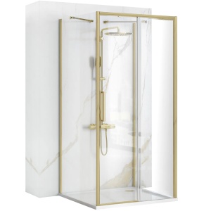 Cabina de dus 100x100x100 cm, Rapid Slide , echipata cu 2 pereti si usa culisanta , finisaj Gold Mat - Img 1