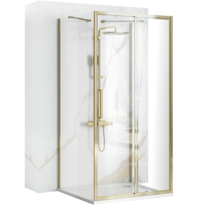 Cabina de dus 100x80x80 cm, Rapid Slide , echipata cu 2 pereti si usa culisanta , finisaj Gold - Img 1