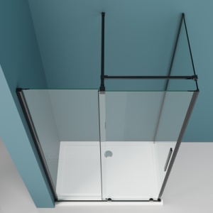 Cabina de dus culisanta Veldman Odea Black 110 x 100 cm sticla 8 mm negru mat - Img 4