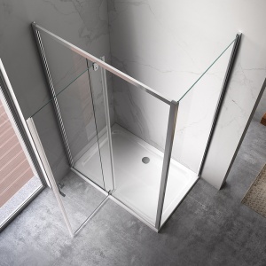 Cabina de dus dreptunghiulara crom, din sticla securizata cu cadita de dus alba slim KZ06D-ST03C 120 x 80 cm - Img 4