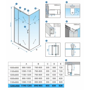 Cabina de dus dreptunghiulara din sticla securizata 6 mm cu rame negre KZ07C 120 x 90 cm - Img 11