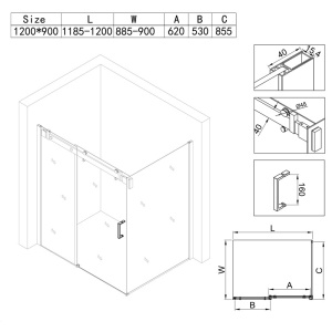 Cabina de dus dreptunghiulara din sticla securizata 8 mm si rame cromata ZBD-900, 120 x 90 cm - Img 14