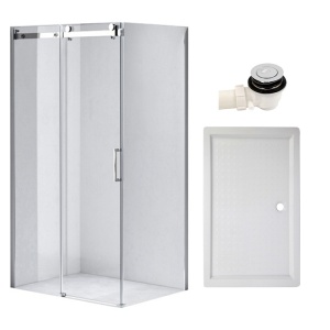 Cabina de dus dreptunghiulara din sticla securizata cu rame cromate si cadita alba inclusa KZ203C-SXL03E 120 x 80 cm