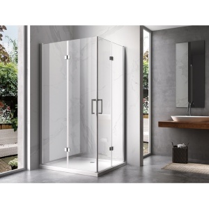 Cabina de dus dreptunghiulara din sticla securizata cu rame cromate si cadita neagra antialunecare KZ12B-SXL03C 100 x 80 cm - Img 2